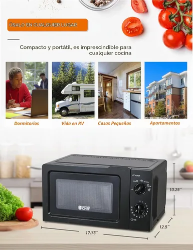 Vista 8 de Commercial Chef 0.6 Cu. Ft. Countertop Microwave Oven, CHM660B, Black Negro