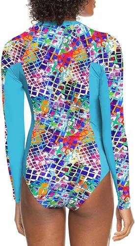 Vista 3 de color cosplayer Traje de baño de una pieza de manga larga con protección solar UPF 50+ para mujer, Colorido