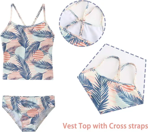 Vista 5 de Traje de baño de dos piezas para niñas, tankini hawaiano con volantes