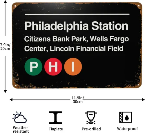 Vista 3 de Philadelphia Pro Sports Venue Subway - Letrero de metal vintage, carteles de estaño retro para hombre, cueva, bar, garaje, habitación, calles