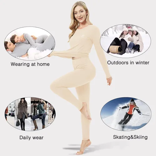 Vista 6 de MeetHoo Ropa interior térmica para mujer, conjunto de compresión de capa base cálida para invierno, forro polar, pantalones largos para correr