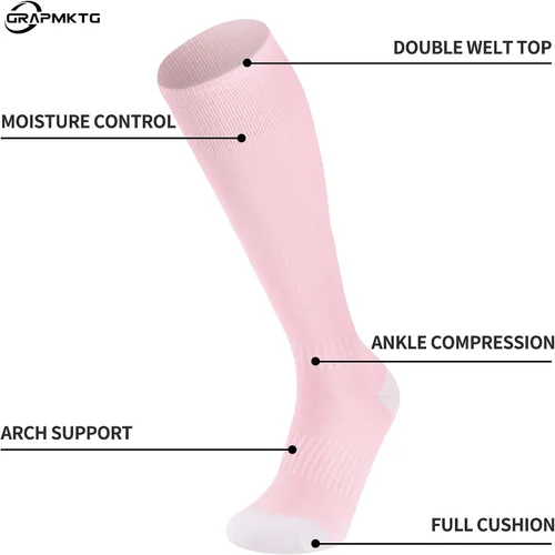 Vista 5 de GRAPMKTG 3 pares de calcetines de fútbol de fútbol para jóvenes, calcetines de béisbol y sóftbol para mujeres y hombres y niñas