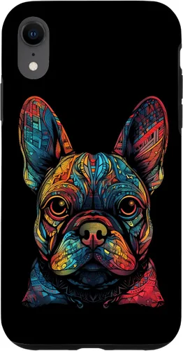 Vista 24 de iPhone 16 Colorful French Bulldog Face Frenchie Dog Lover Funny Black Case