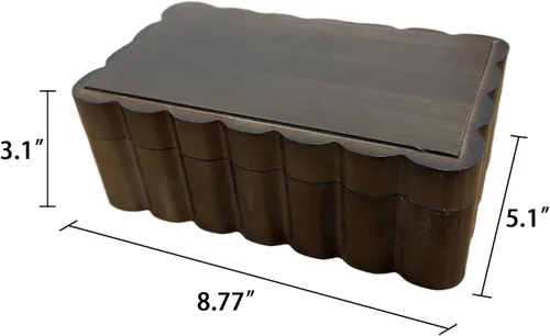 Vista 5 de Caja de recuerdo de madera de caucho con borde tallado, joyero con borde ranurado para baratijas y fotos, joyero de madera con forma de abanico, 8.7