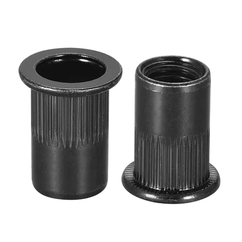 Vista 16 de uxcell Tuercas de remache M4 de acero al carbono chapadas en zinc moleteado cabeza plana roscada tuerca de inserción negra 20 piezas