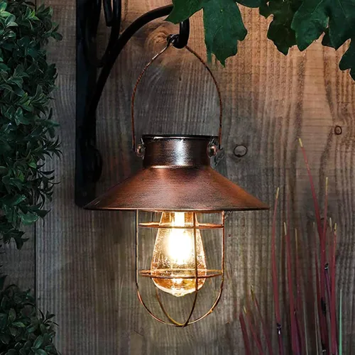 Vista 8 de pearlstar Lámpara Solar Colgante para Exterior, Lámpara de Metal con Bombilla Edison Blanca Cálida, Diseño para Jardín, Patio, Porche, Decoración