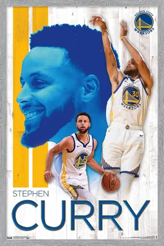 Vista 12 de Trends International NBA Golden State Warriors - Póster de pared de Stephen Curry 19, 14.725 x 22.375 pulgadas, versión enmarcada de madera