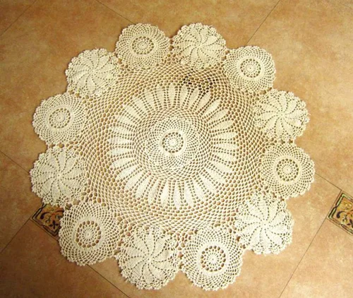 Vista 10 de Damanni Mantel de encaje hecho a mano de algodón hecho a mano, redondo, blanco, 39 pulgadas