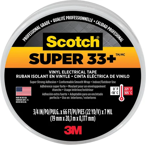 Vista 2 de 3M Scotch Super 33+ Cinta eléctrica de vinilo, 0.75 pulgadas por 66 pies