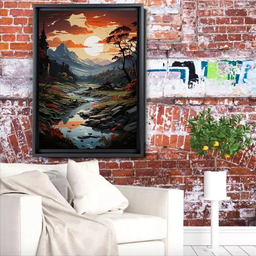 Vista 4 de Winding River Abstract Minimalist Printable Poster, print art print, Nature Wall prints, Vector Illustration, National Park Landscape