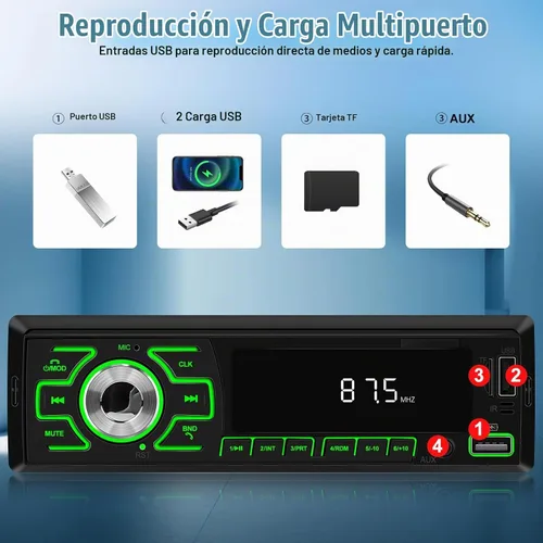Vista 3 de SIXWIN - Radio para coche de un solo DIN, estéreo Bluetooth, receptor de audio multimedia para coche con control de voz, entrada AUX/USB/TF, control