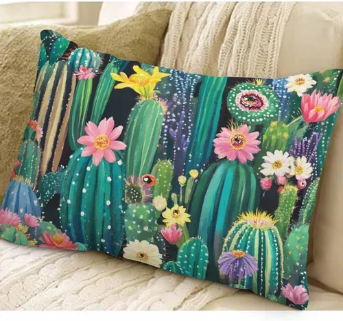 Vista 3 de EKOBLA Fundas de almohada decorativas Cactus estilo granja para sofá, cama, almohadas lumbares rectangulares oblongas de 12x20 pulgadas, con plantas
