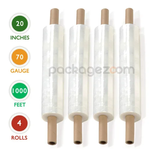 Vista 2 de 4 rollos de envoltura elástica de 20 pulgadas x 1000 pies, calibre 72, con asa, película elástica transparente