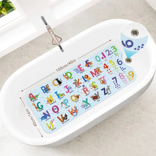 Vista 2 de SHUCHING Tapete de baño para bebé antideslizante de 40 x 16 pulgadas, tapete de baño para niños, sin moho, tapete de ducha antideslizante para baño