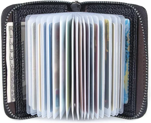 Vista 2 de Aiyo Fashion Cartera de cuero genuino para tarjetas de crédito, con bloqueo RFID, funda de identificación segura, organizador con cremallera