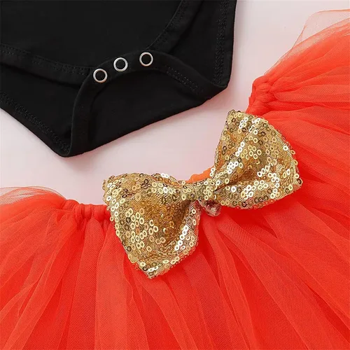 Vista 2 de Zapatos de bebé para niñas pequeñas, manga corta, estampado de calabaza, falda con diadema, traje para niñas de 0 a 24 años de verano