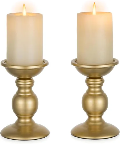 Vista 19 de NUPTIO Pillar Candle Holder Brass: Gold Tall Candles Stand for 3" Pillars Latón