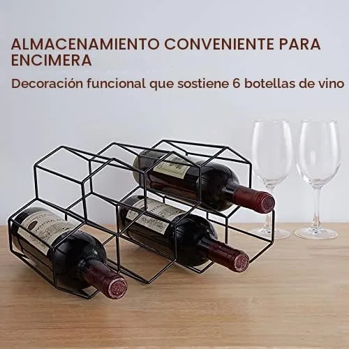 Vista 3 de Fomanish - Soporte para 7 botellas, estante de vino independiente, moderno soporte de mesa de metal para cocina y bodega Negro