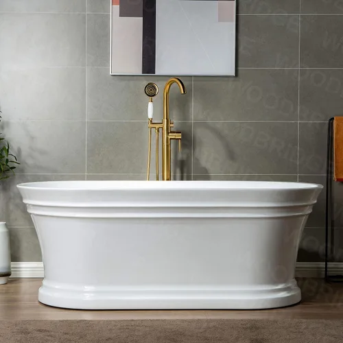 Vista 2 de WOODBRIDGE Grifo de llenado de bañera independiente contemporáneo de una sola manija con ducha de mano en acabado dorado cepillado, F0007-BGVT