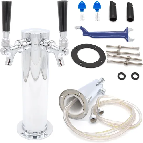Vista 6 de K&B - Torre Kegerator de cerveza de doble grifo de 3 pulgadas, personalizable (1 grifo nitro robusto y 1 grifo cromado, mango cromado resistente)