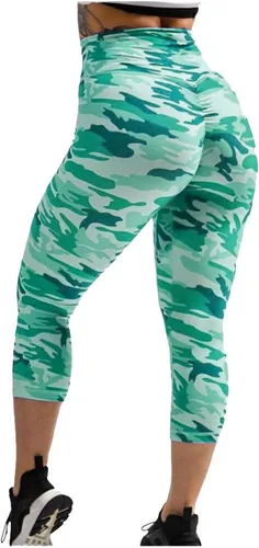Vista 2 de WUAI Pantalones cortos Capri de talle alto para mujeres más tamaño Control de barriga Yoga Capris entrenamiento Leggings Camo Cargo Shorts