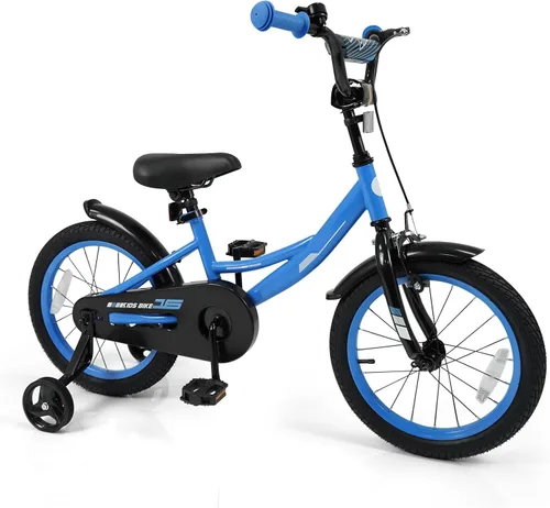 Vista 12 de BABY JOY Bicicleta para niños, bicicleta deportiva de 12 a 18 pulgadas con ruedas de entrenamiento extraíbles, asiento y manubrio ajustables, freno