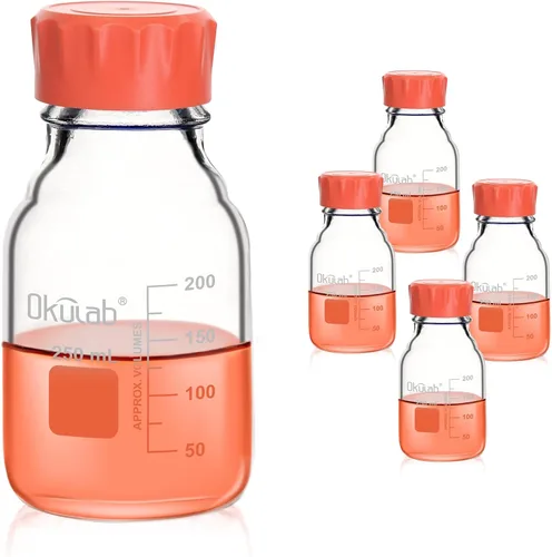 Vista 9 de Botellas redondas de almacenamiento de medios de 33.8 fl oz (34 onzas), vidrio de borosilicato 3.3, con tapones de rosca GL45 en material PP