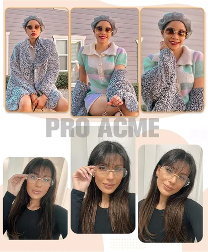 Vista 3 de Pro Acme Lentes de sol octágonos sin marco, de sombra rectangular, sin marco, para hombres y mujeres, lentes de moda teñidos