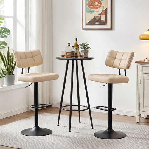 Vista 8 de Furniliving Juego de 2 Taburetes de Bar Modernos de Cuero Sintético, Taburetes Giratorios Tapizados con Respaldo, Sillas de Bar Ajustables de Altura