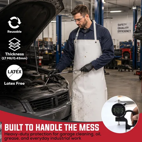 Vista 2 de SAFE HANDLER Nitrile Heavy Duty Apron For Men & Women Blanco
