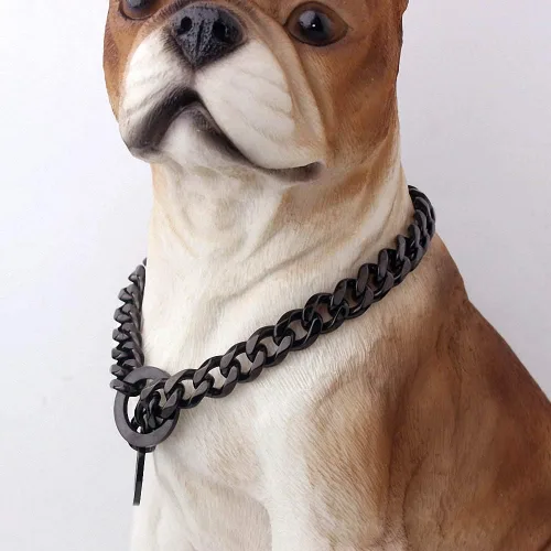 Vista 2 de Collar de acero inoxidable dorado fuerte de 0.591 in para perros grandes, collar de cadena de estrangulamiento para perros grandes, Pitbull Bulldog
