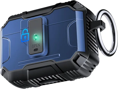 Vista 18 de Amoured AutoPOP - Funda para AirPods Pro de 1ª generación con cerradura y llavero, protección resistente de 360° y mecanismo de apertura de 1 clic