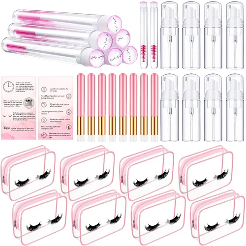 Vista 8 de Remerry 40 Pcs Lash Shampoo Brushes Set Eyelash Aftercare Bag Disposable Mascara Tubes Foam Pump Bottle Extension Aftercare Instructions Card