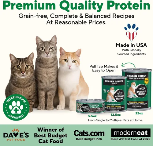 Vista 2 de Dave's Pet Food Alimento húmedo para gatos sin granos (fórmula de pollo), hecho en Estados Unidos, naturalmente saludable, alimentos enlatados