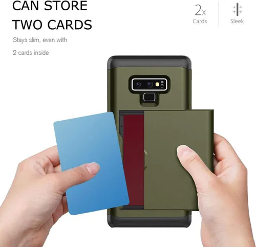 Vista 2 de Funda para Galaxy Note 9, resistente, a prueba de golpes, de goma, híbrida, resistente, con ranura para tarjeta de crédito de identificación