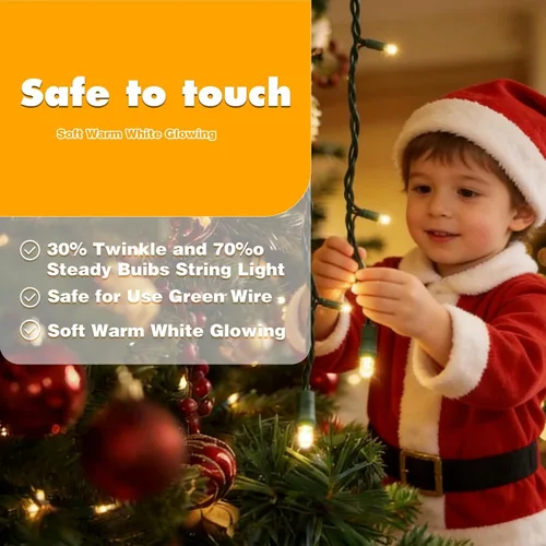 Vista 3 de LAMPHOME 100 unidades (2 paquetes de 50L) de luces de cadena, 30% de bombillas centelleantes y 70% de bombillas de luz constante, luces de Navidad