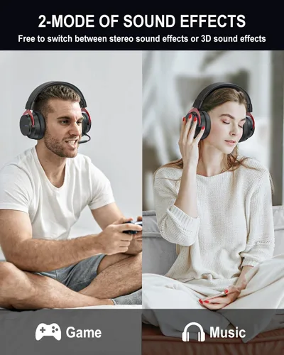 Vista 7 de Inwa Auriculares inalámbricos para juegos, con equilibrio de juegochat, sonido envolvente 7.1, orejeras suaves de proteínas, micrófono desmontable