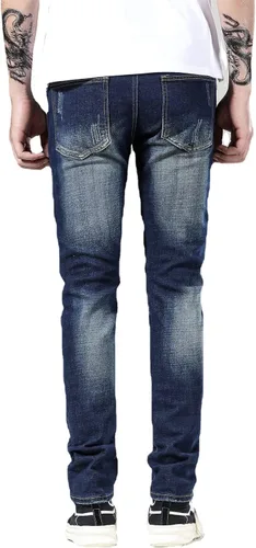 Vista 4 de Skinny Slim Fashion - Jeans elásticos de motociclista de Hip Hop con agujeros rectos rasgados.