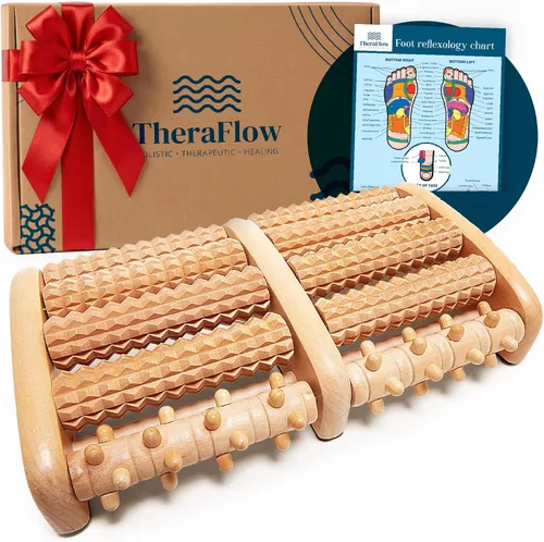 Vista 9 de TheraFlow - Masajeador dual de rodillos para pies (XL) – Relaja y alivia dolor de pies y fascitis plantar –Modelo mejorado 2017 – Gráfico laminado