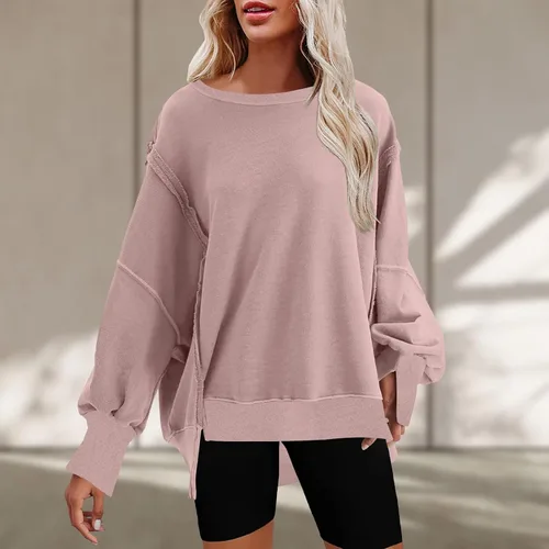 Vista 3 de Oversized Sweatshirts for Women Long Sleeve Crewneck Y2K Baggy Shirts Solid Casual Trendy No Hood Hoodie Tops 2023
