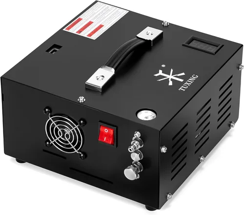 Vista 10 de TUXING Compresor de aire PCP, bomba de aire de alta presión 4500 Psi 30 Mpa, convertidor de potencia DC12V/AC120V incorporado, parada automática