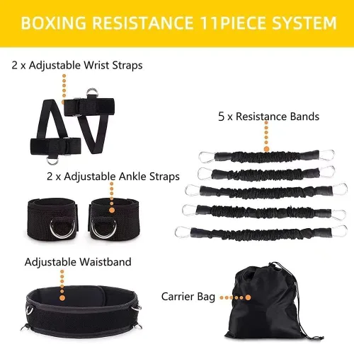 Vista 3 de Bandas de resistencia de boxeo, bandas de resistencia de velocidad de agilidad y fuerza de piernas para hombres y mujeres, ejercicio Power Punch Pro