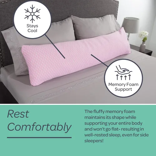 Vista 4 de Lavish Home - Almohada corporal de espuma viscoelástica, para dormir de lado, dolor de espalda, mujeres embarazadas, dolor de piernas y rodillas Rosa