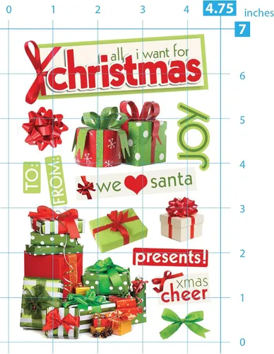 Vista 4 de Paper House Productions Die-Cut Dimensional & Glitter Accent Scrapbook Sticker Sheet - Christmas Presents, 3-Pack