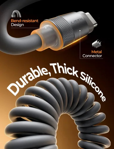 Vista 7 de LISEN Paquete de 2 cables USB C en espiral de 60 W, cable C a C de carga Gris espacial