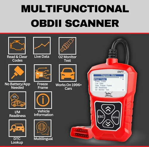 Vista 5 de EAF1 OBD2 Escáner de coche – Herramienta de diagnóstico automotriz profesional lector de código para luz del motor OBDII escáner para coche de datos