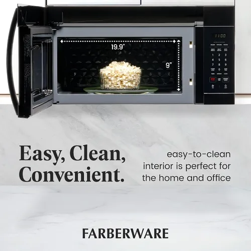 Vista 5 de Farberware - Horno microondas de 1.7 pies cúbicos para sobre la estufa – 1000 vatios de potencia, configuraciones de cocción automática