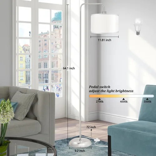 Vista 3 de [Actualizada] Lámpara de pie LED para sala de estar, lámpara de pie de 3 temperaturas de color con interruptor de pie, lámpara de pie moderna