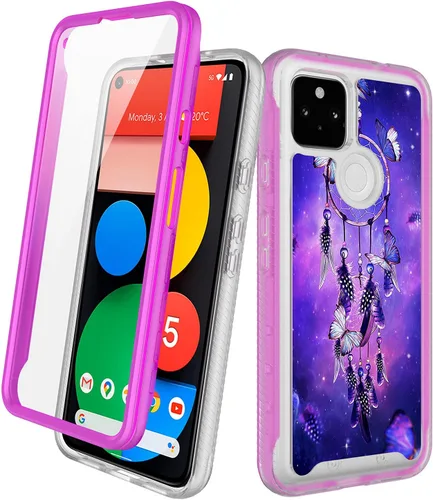 Vista 11 de Funda para Google Pixel 5a 5G con protector de pantalla integrado (no para Google Pixel 5), Rosebono Hybrid Gradient Transparente Suave TPU Clear