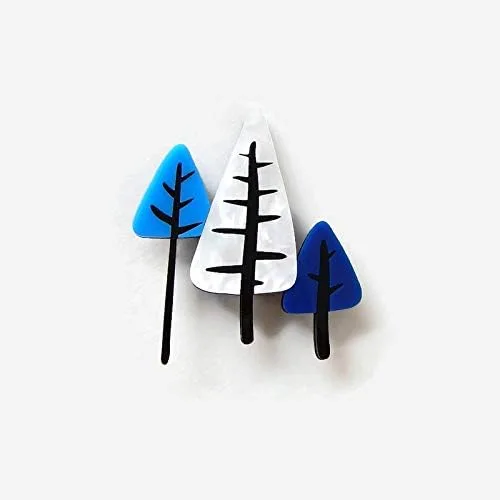 Vista 3 de Mid Century Modern Blue Trees Brooch, Unique Vintage 1950s Style Novelty Brooch, Handmade Brooch Pin